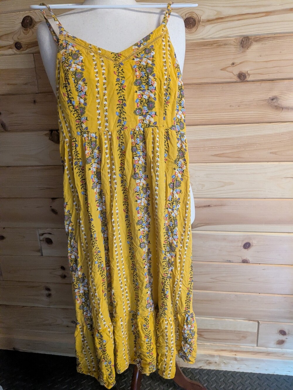 Old Navy Yellow Multicolor Floral Dress Medium Summer Spaghetti Strap